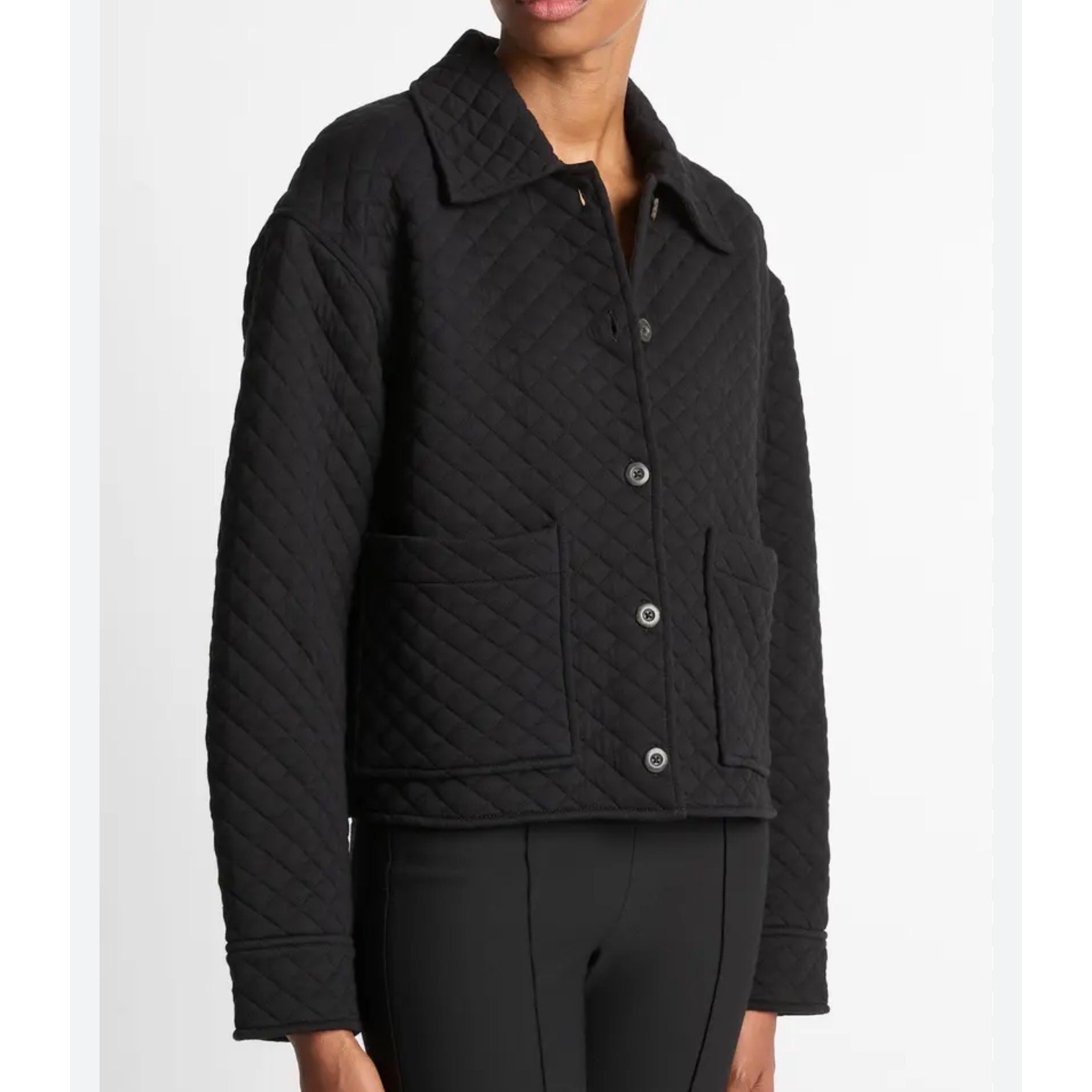 Vince Black Quilted Button Front Jacket M/L Boxy Oversized Cotton Blend New